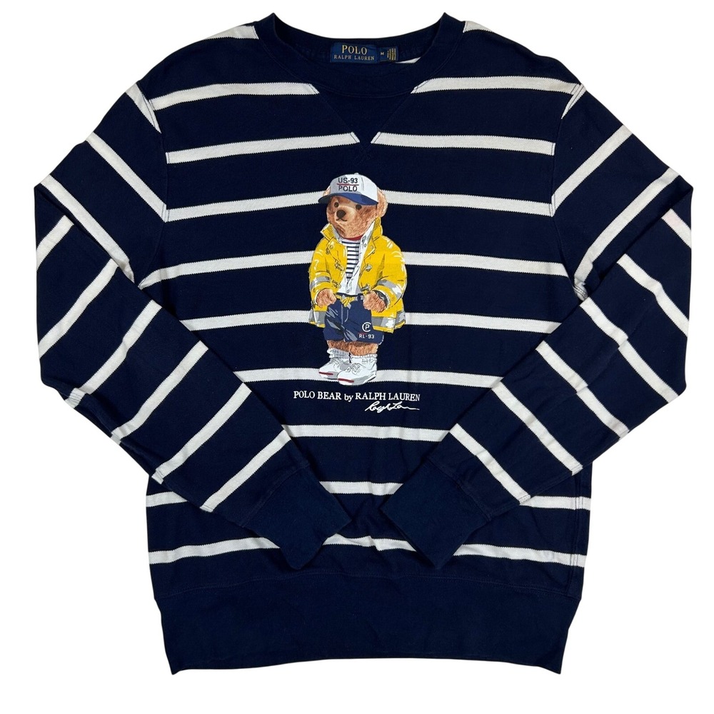 Polo Ralph Lauren Polo Bear Striped Navy White Sweatshirt Mens Medium RL-93